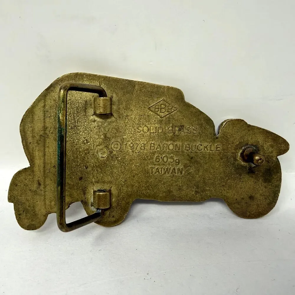 Vintage 1978 Baron Buckle Solid Brass Antique Car Belt Buckle Heavy